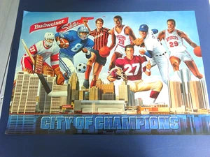 1985 Budweiser Salutes Detroit City of Champions Poster, Skyline, 7 Teams - Picture 1 of 5