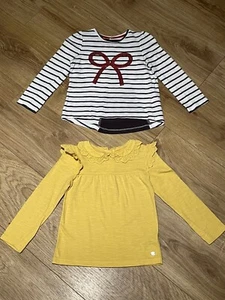 Girls Stripe Sequin Bow & Yellow Broderie Anglaise Collar Tops X2 18-24 Months - Picture 1 of 4