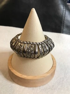 Vintage 800 Silver Ethnic Indian Arched Swirl Track Panel 7" Bracelet Hook Close - Picture 1 of 23