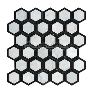 Azulejo de mosaico hexagonal de vórtice de mármol italiano (Bianco Carrara) Carrara - Imagen 1 de 5