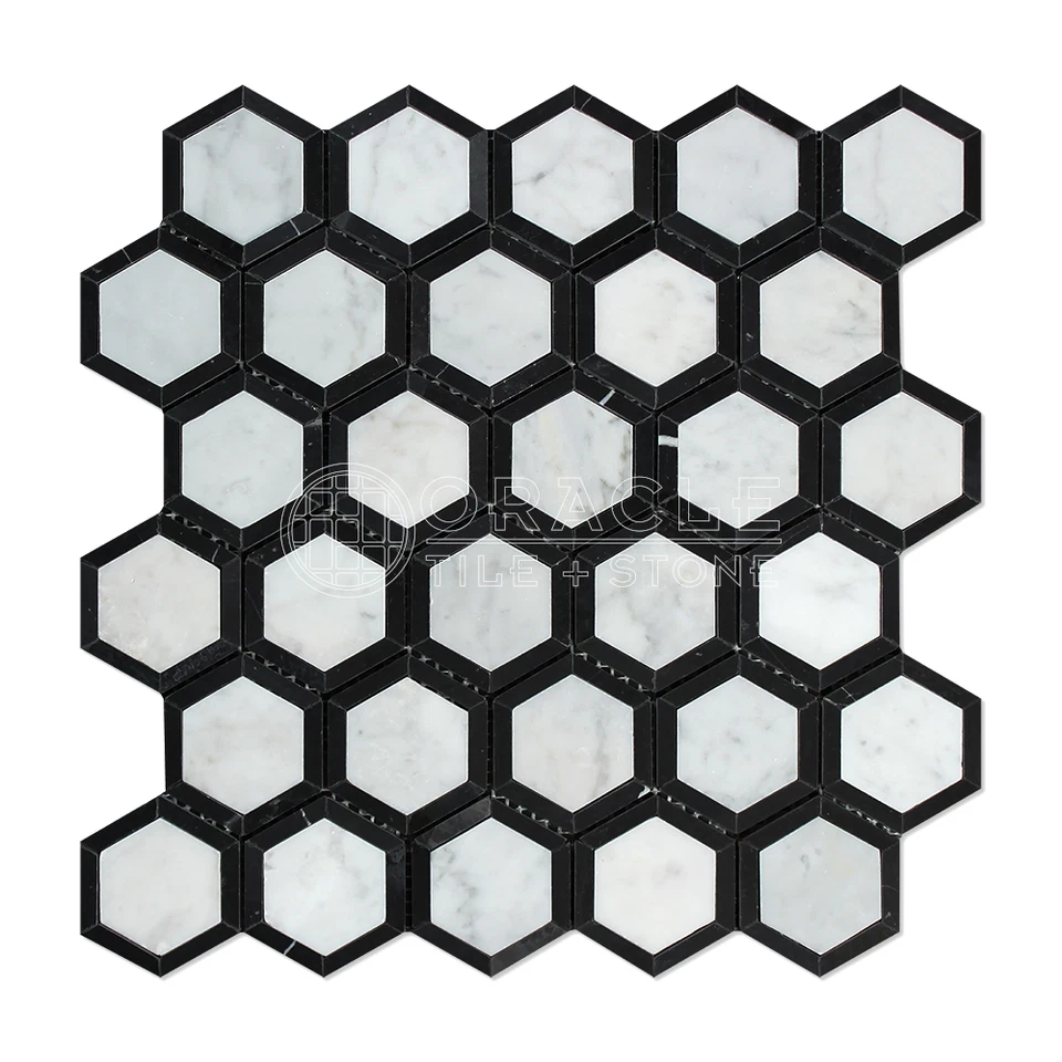 Carrara White Italian (Bianco Carrara) Marble Vortex Hexagon Mosaic Tile - Image 1 of 1