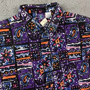 Vintage Pro Spirit Button Up Shirt Multicolor Purple Black Men’s L NOS - Picture 1 of 8