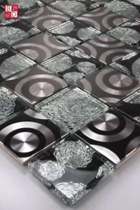Glasmosaik Edelstahl Mosaik Fliesen Glas Edelstahl Schwarz Silber 30x30cm 8mm - Bild 1 von 4