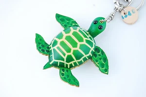 Handmade Genuine Leather Animal Key Chain Sea Turtle Bag Declaration Charm - Picture 1 of 12