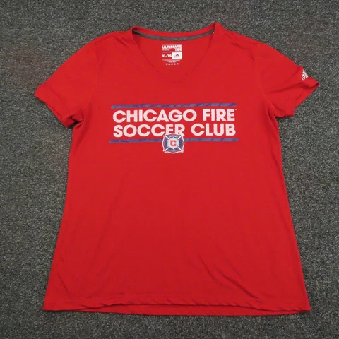 Chicago Fire FC Adidas Shirt Womens XL Extra Large Red Climalite V-Neck Ladies Cover