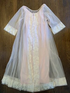 Vintage 60s 70s Miss Elaine Nylon Lace Nightgown Robe Peignoir Set Womens S - Picture 1 of 9
