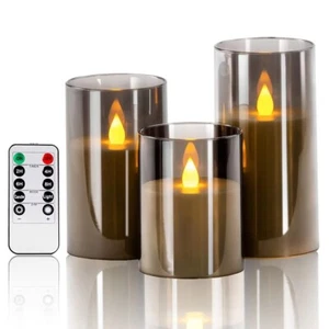 3 Pack Glass Candles Wax LED Set With Remote Control Timer Flameless Flickering - Picture 1 of 2