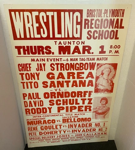 RARE VINTAGE*AUTHENTIC WWF POSTER MARCH 1, 1984 TAUNTON, MA/17 X 28/ RODDY PIPER Cover