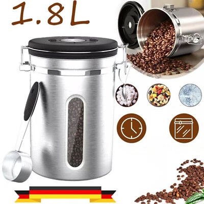 Kaffeedose Luftdicht 1.8L Edelstahl Kaffeebohnen Behälter Pulver Vorratsbehälter - Bild 1 von 4