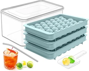CKE Round Ice Cube Tray with Lid & Bin 3 Pack, 1" Sphere Ice Ball Maker Mold for - Picture 1 of 1