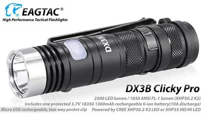 Luz de bolso recarregável Eagletac DX3B Clicky Pro - Branco neutro, 2325 lúmens ( - Imagem 1 de 4
