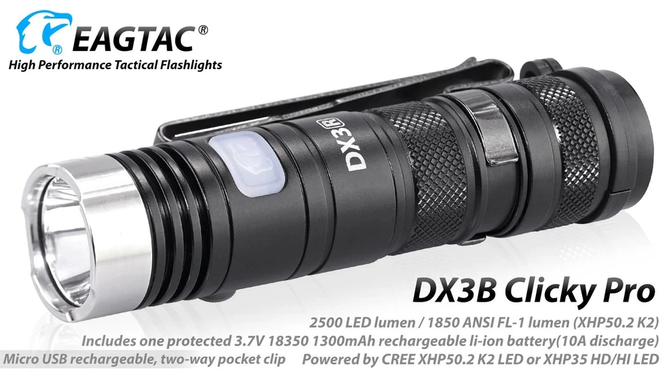 EagleTac Dx3b Clicky Pro Rechargeable Pocket Light - Neutral White 2325 Lumen