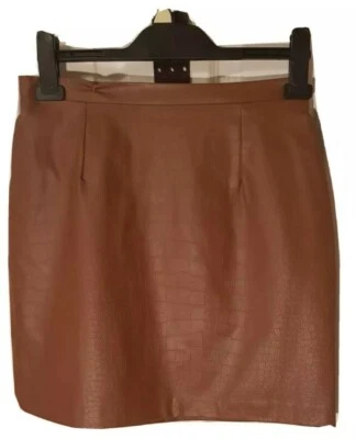 RIVER ISLAND Brown Faux LEATHER PU 16.5" Mini SKIRT uk8eu34us4 Waist w26in w66cm - Image 1 of 2