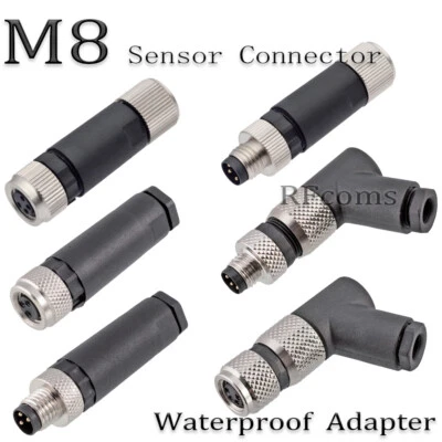 M8 Sensor Connector Straight Angled Plug Threaded Waterproof 3 P 4 Pins Adapter - Image 1 of 3