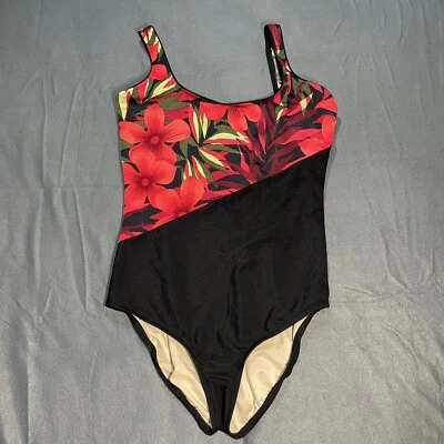 Traje de baño Carol Wior para mujer mediano 1 pieza rojo negro floral diagonal piscina playa crucero Foto 1 de 4