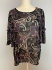 Jeans By Buffalo Womens Top Blouse Size M Black Navy Paisley Sheer Bell Sleeve