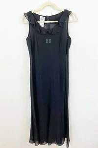 Laura Ashley Black Sheer Silk Ruffle Dress Size USA 6 Sleeveless with Slip - Picture 1 of 8