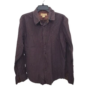 Y-Chrome Men's Vintage Brown Dashed Stripe Jacquard Flip Cuff Button Up Shirt L - Picture 1 of 7