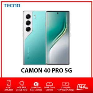TECNO Camon 40 Pro 5G Dual SIM Unlocked Android Mobile Phone – Green/8GB+256GB - Picture 1 of 3