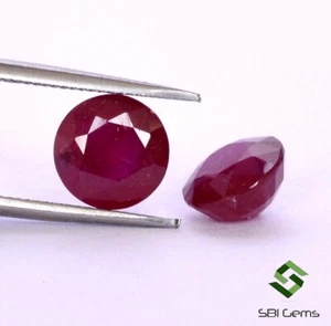 Coppia pietre preziose sfuse 8 mm taglio tondo rubino naturale 5,73 ct tonalità rosso intenso GF - Foto 1 di 4