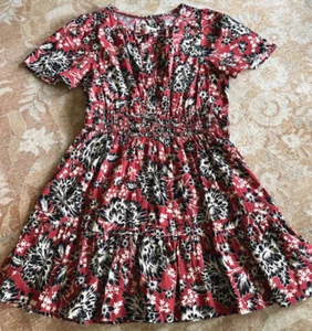 WOMEN'S ANTHROPOLOGIE SOMERSET MINI DRESS LP RED BLACK FLORAL ELASTIC WAIST - Picture 1 of 6