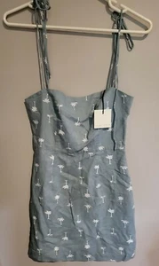Slide Show Size 8 S Linen Cotton Blue White Palm Tree Dress BNWT - Picture 1 of 11