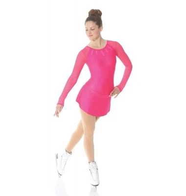 Vestido de Patinaje MONDOR Manga Larga Cristal y Malla, Rosa Choque y Azul Tropical, Nuevo con Etiquetas Foto 1 de 3