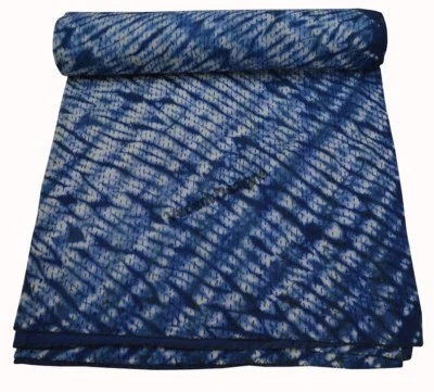 Colcha de algodão rainha indiana feita à mão Kantha azul tintura de gravata Kantha Throw Gudari - Imagem 1 de 4