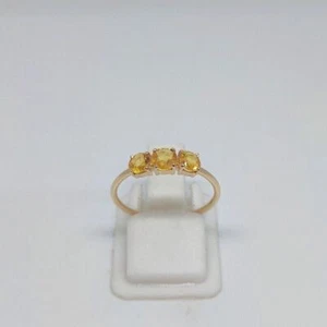 Natural Yellow Sapphire Three Stone Minimalist Ring 14k gold Finish Silver Ring - Picture 1 of 2