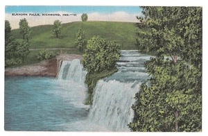 ELKHORN FALLS Waterfalls Glen Miller Park Richmond Indiana Postcard IN Linen - Picture 1 of 2