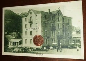 Cartolina d'epoca paesagg Italia Lombardia Sondrio Aprica Hotel Vittoria benzina - Foto 1 di 2