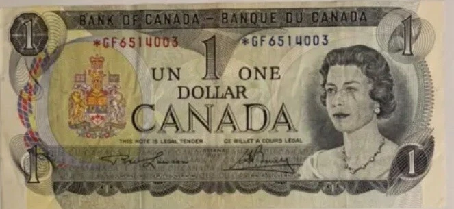 1973 Canada One Dollar Replacement￼￼ Note Queen Elizabeth￼￼ *GF6514003 Vintage￼ - Image 1 of 4