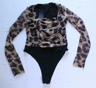 Body acanalado de malla con estampado de leopardo Nasty Gal para mujer KB7 marrón talla US:4 UK:8  Foto 1 de 3