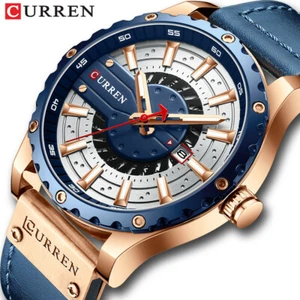 CURREN Men Leather Watch Casual Male Quartz Watches Fashion Calendar Wristwatch - Picture 1 of 17