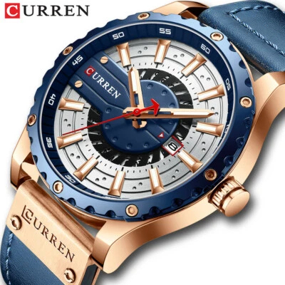 CURREN Men Leather Watch Casual Male Quartz Watches Fashion Calendar Wristwatch - Image 1 of 4