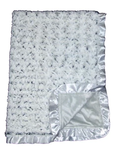 Parents Choice Walmart Rosette Gray Swirl Baby Blanket Ruffle Satin Trim EUC - Picture 1 of 2