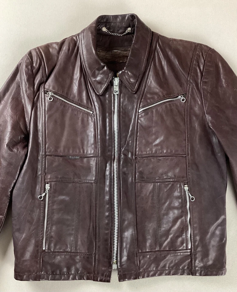 Chaqueta de moto vintage de cuero Fidelity con forro marrón talla 42 Foto 1 de 4