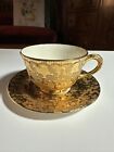 Rare Vintage 22k Gold Plated Teacup & Saucer Hand Decorated Thick Gold Drip