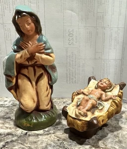 Vintage Mary and Baby Jesus Nativity Figures Paper Mache Italy - Picture 1 of 7