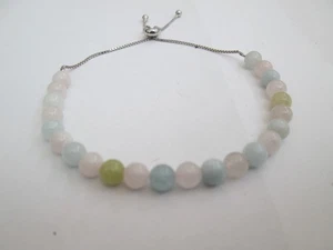 FINE SILVER COLOURED CHAIN / CORD BRACELET WITH SMALL MULTICOLOURED BEADS - Picture 1 of 3