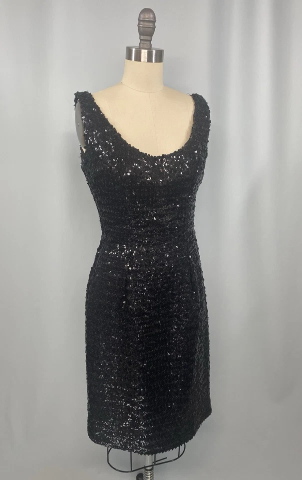 Vestido vintage lentejuelas cuentas TALLA EXTRA PEQUEÑO XS funda negra TED BROWN AÑOS 50 60 Foto 1 de 4