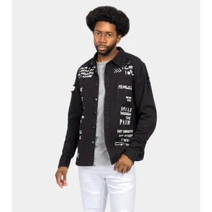 Giacca jeans camionista denim con bottoni invecchiati VICTORIOUS Shacket Uni Who I Am SM - Foto 1 di 18