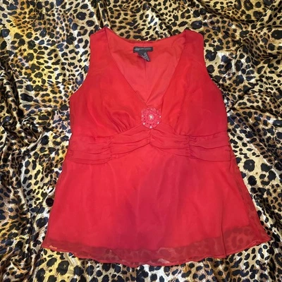 Vintage plus size blouse Red blouse rhinestone crochet detail flower Size 16 - Image 1 of 4