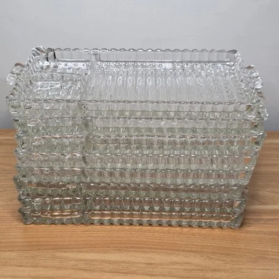 1940s Set Of 8 Hazel Atlas Ball & Rib Glass Sip n Smoke Luncheon Snack Trays - Image 1 of 4