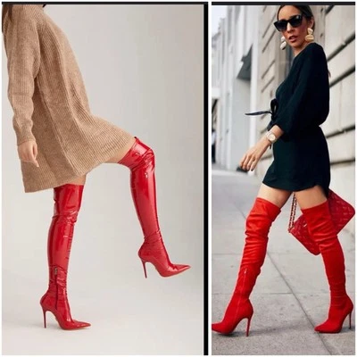 Bota social Jessica Simpson feminina salto agulha acima do joelho vermelha 5 1/2 M/36 - Imagem 1 de 4