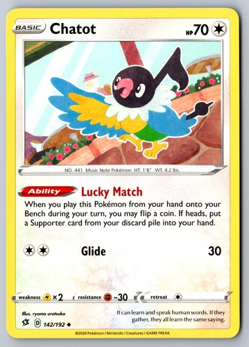 Pokemon: Chatot Uncommon SWSH02: Rebel Clash 142/192 NM | eBay
