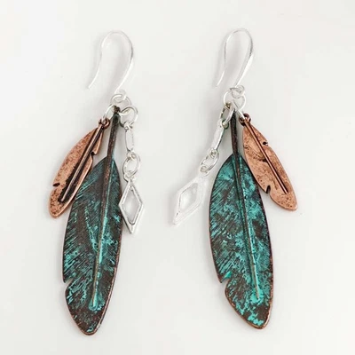 Robert Lee Morris Feather Charm Drop Earrings Retro Women Party Vacation Jewelry - Image 1 of 4