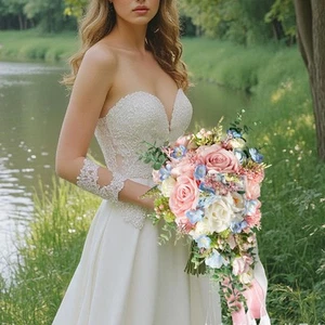 Hochzeitsstrauß Wasserfall Blumenblätter Seide Blumen Brautjungfer Bouquet - Bild 1 von 7