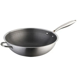 Wok in Acciaio Inossidabile Nido D'ape Con Manici Pentole Cucina - Foto 1 di 12