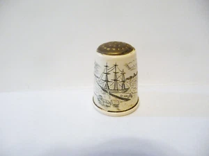 THIMBLE GUILD 5/87 SIMULATED HORN SCRIMSHAW STYLE "THE LONG VOYAGE" W/BRASS TOP - Picture 1 of 6